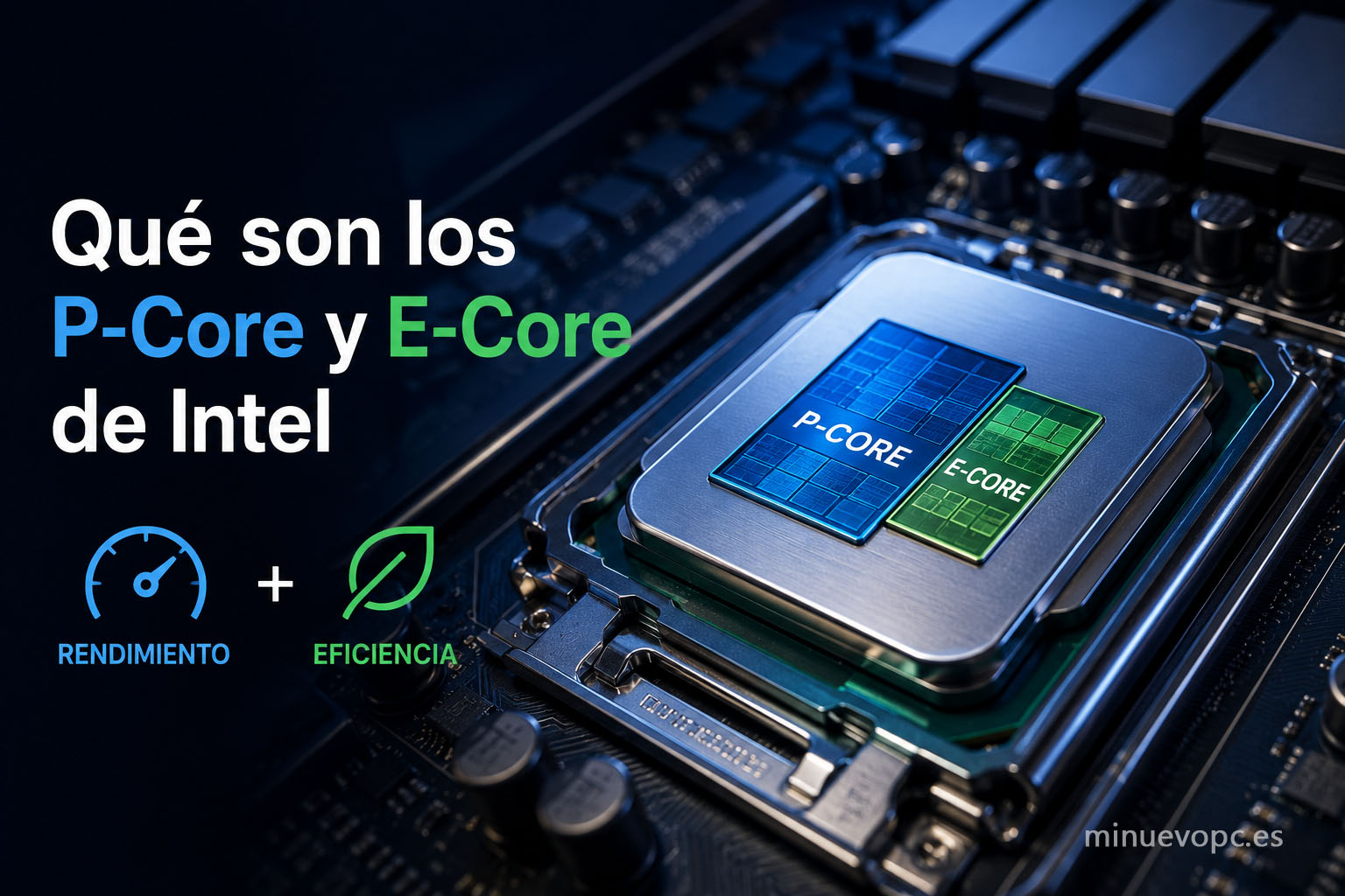 Intel P-Core y E-Core en un procesador moderno con arquitectura híbrida de alto rendimiento
