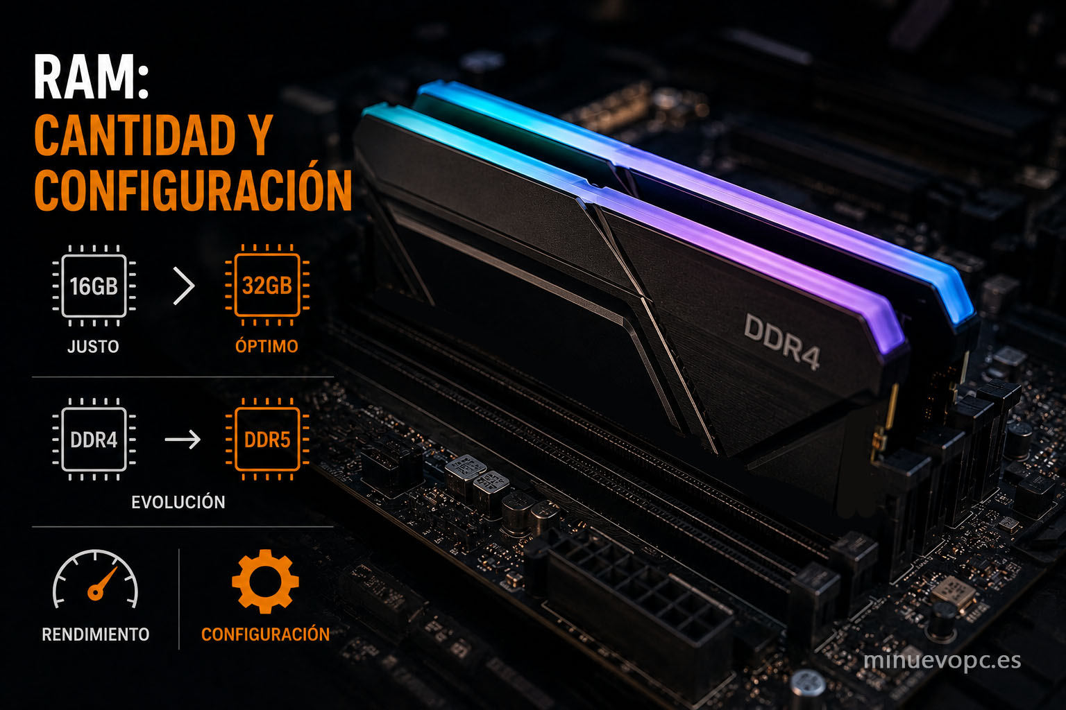Memoria RAM DDR4 y DDR5 comparando capacidad y compatibilidad para mejorar el rendimiento de un PC gaming
