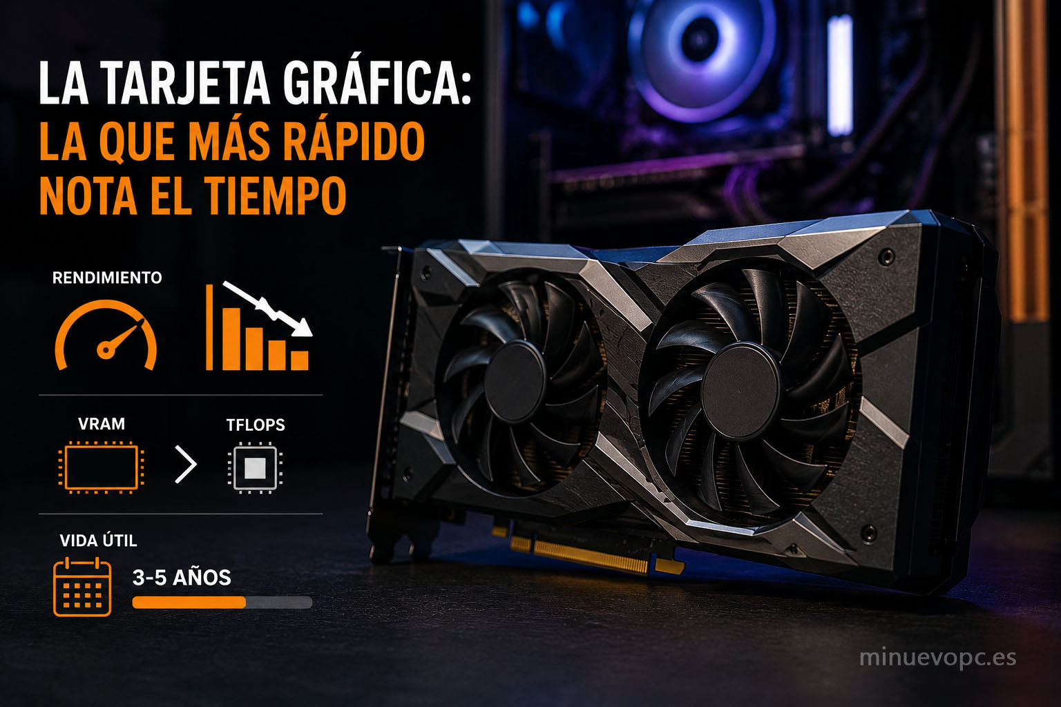 Tarjeta gráfica gaming moderna mostrando por qué la GPU es el componente que antes se queda obsoleto y cuál conviene comprar para jugar durante más años
