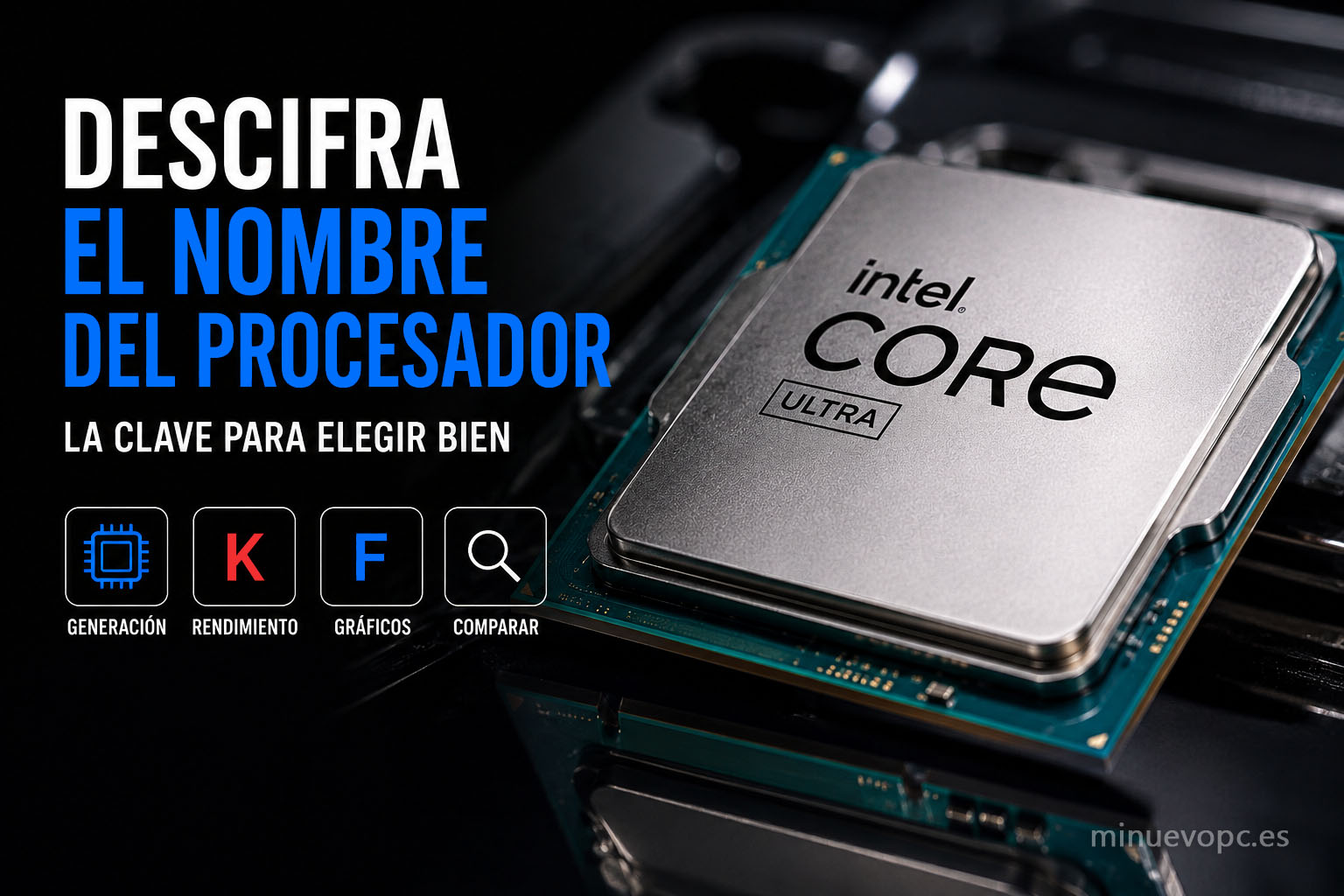 Detalle de un procesador Intel Core para entender generaciones, letras del modelo y claves antes de comprar un PC de sobremesa
