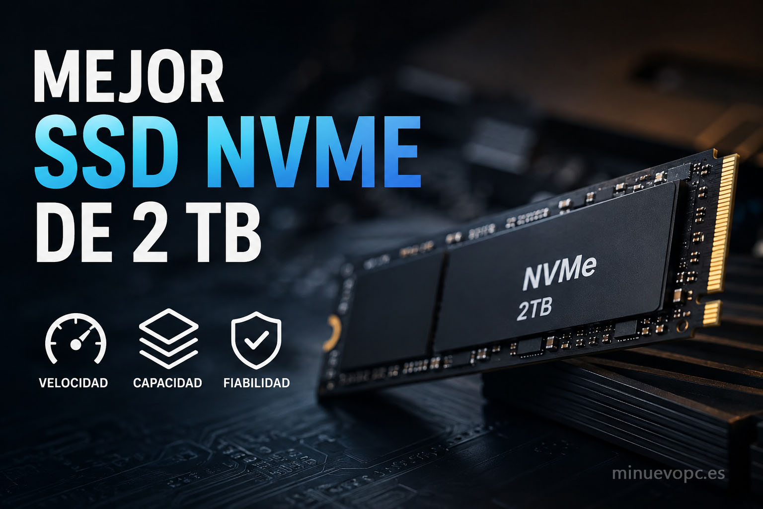 Módulo NVMe de 2 TB en primer plano sobre una superficie oscura para elegir el mejor SSD calidad y precio