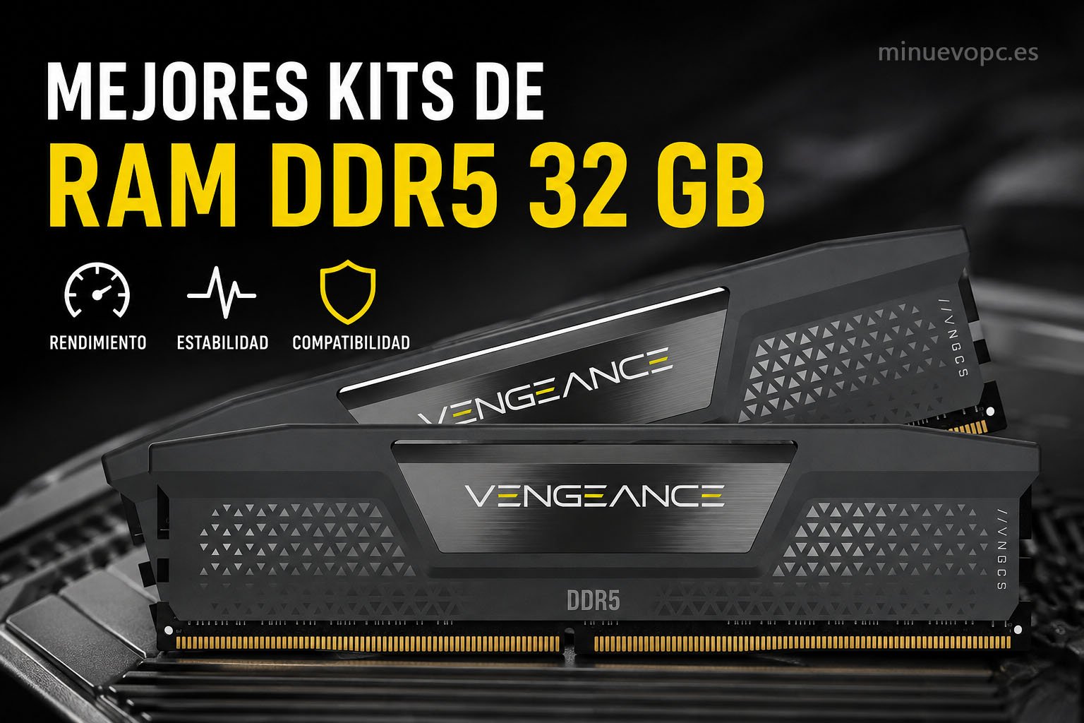 Kits de RAM DDR5 32 GB en negro, presentados como opción para comprar memoria de alto rendimiento para PC gaming y uso profesional