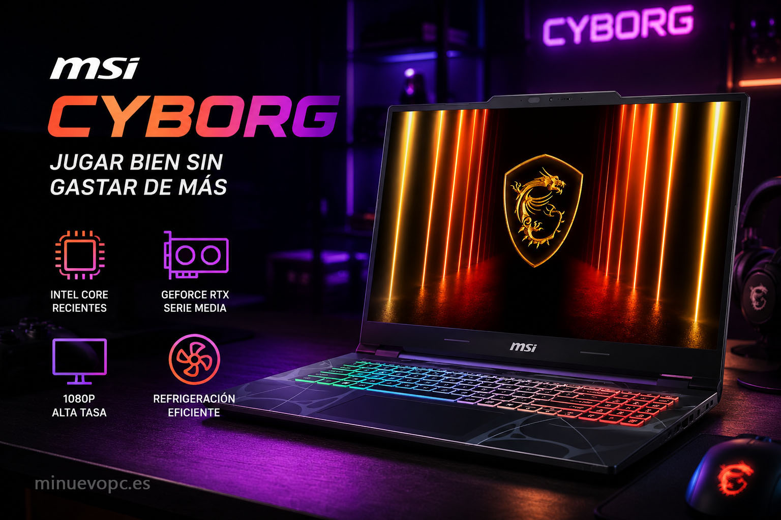 MSI Cyborg gaming con teclado RGB, pensado para jugar en 1080p con buena relación calidad precio