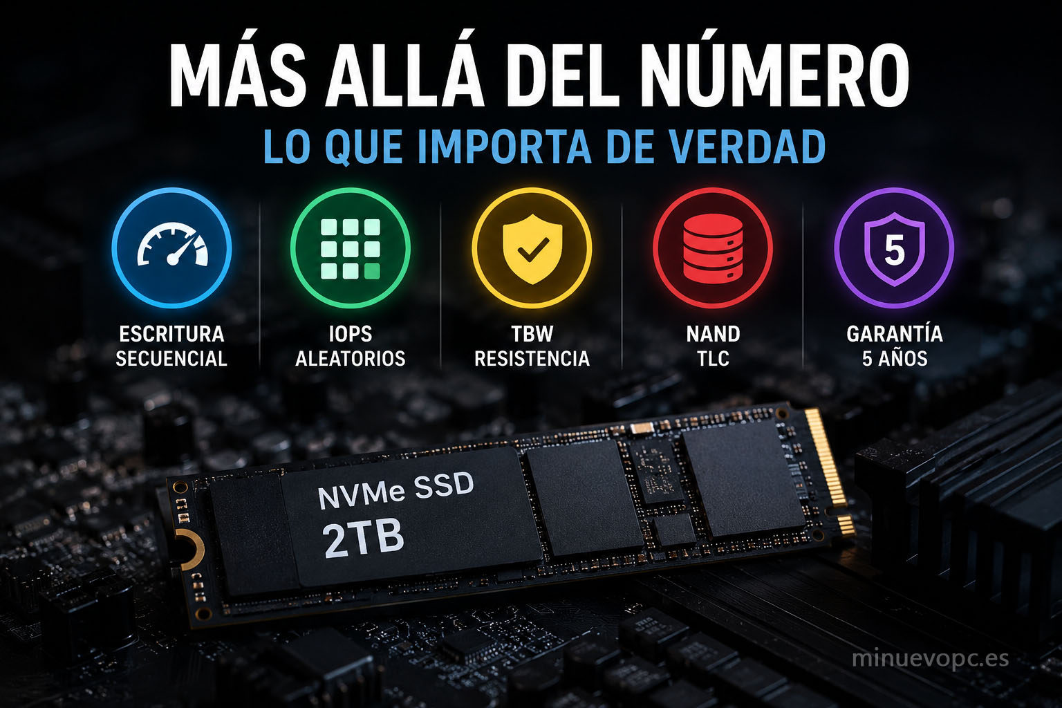 Indicadores de velocidad, IOPS, TBW, memoria NAND y garantía que ayudan a valorar un SSD más allá de la ficha técnica