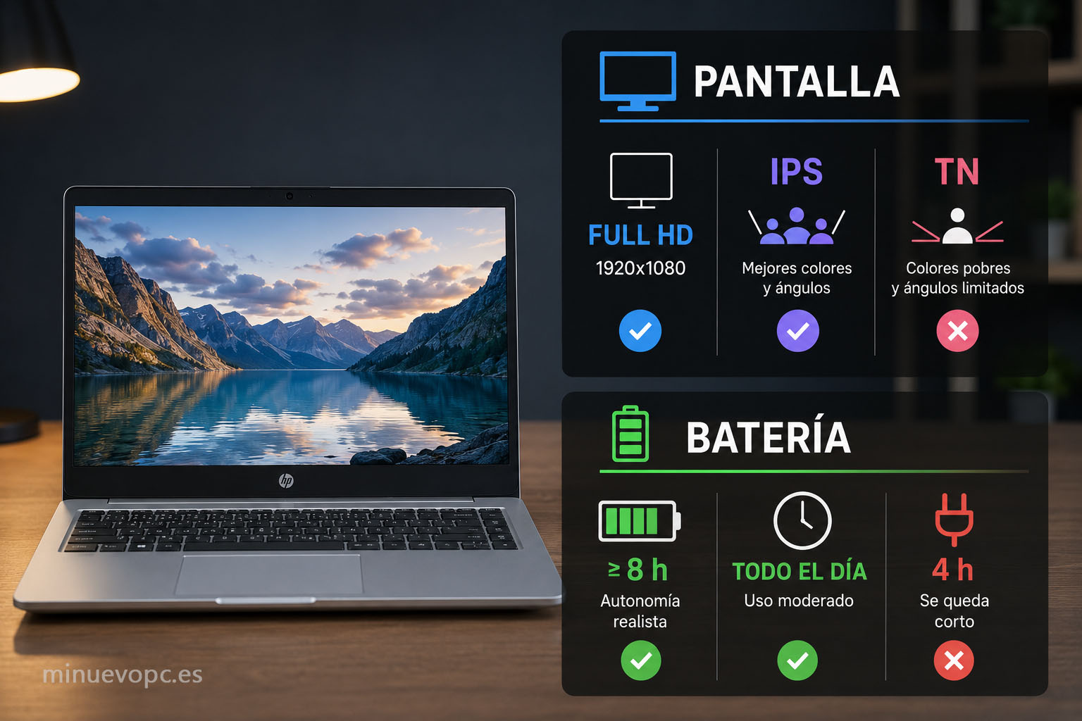 Pantalla Full HD IPS y batería de un portátil económico, dos características importantes al buscar un portátil por 400 euros