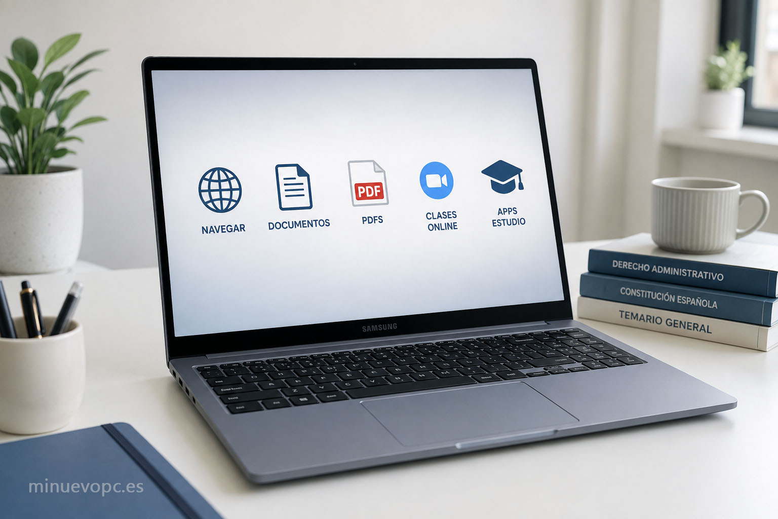 Varias pestañas, PDFs y aplicaciones de estudio abiertas al mismo tiempo durante una sesión de preparación de oposiciones