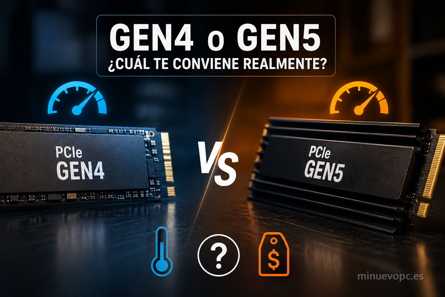 Comparativa de rendimiento entre SSD Gen4 y Gen5 con diferencias de velocidad, temperatura y coste antes de comprar