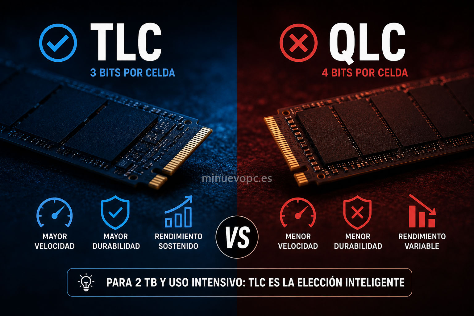 Comparación entre memorias TLC y QLC para entender sus diferencias de rendimiento y durabilidad a largo plazo