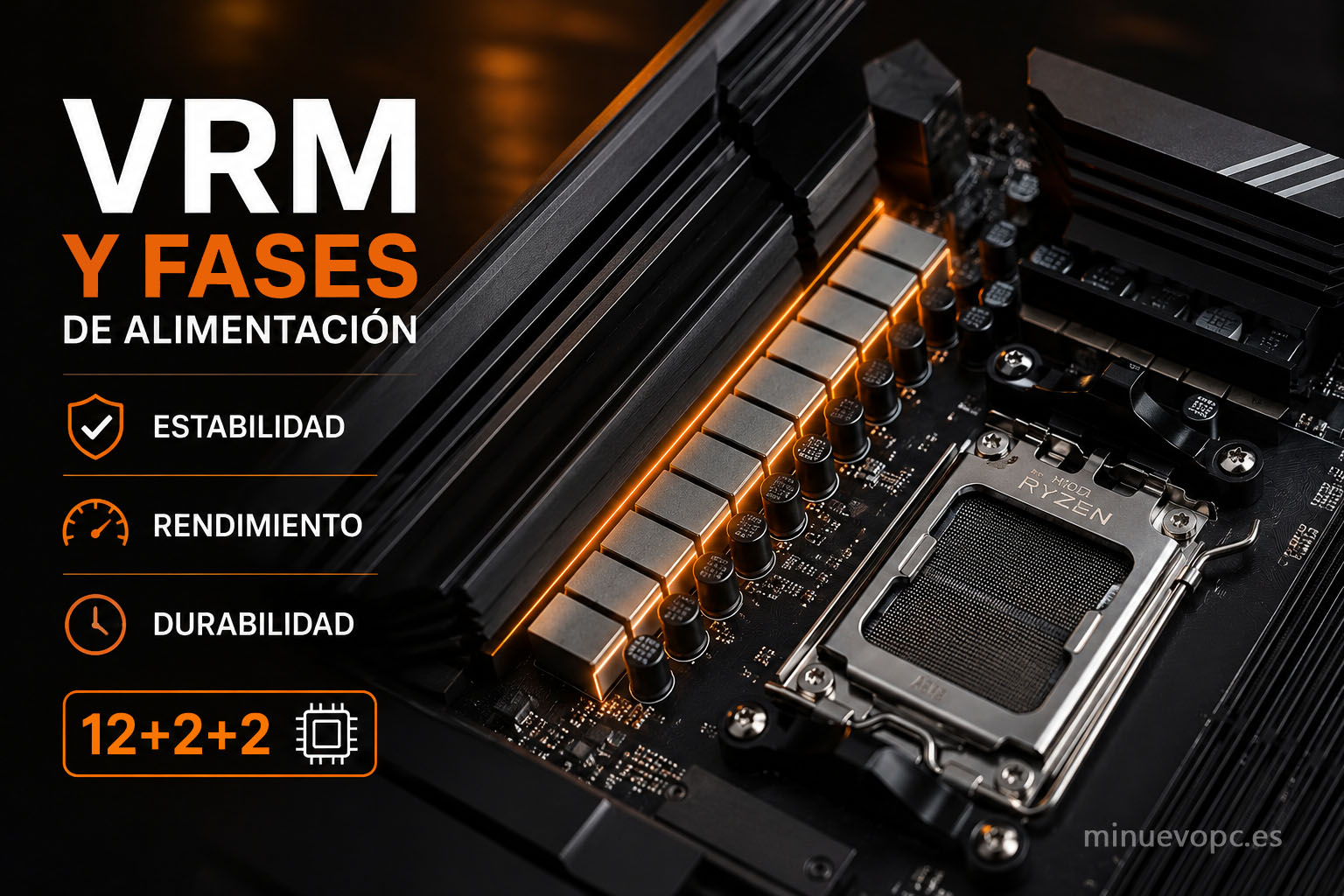 Detalle del VRM y fases de alimentación de una placa AM5 para ganar estabilidad y rendimiento