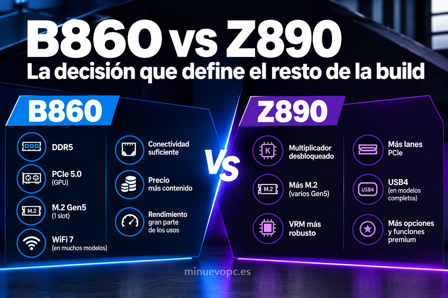 B860 vs Z890, comparación de placas base Intel LGA1851 para elegir mejor